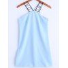 Femmes Élégant  's Solid Color V-cou hors de l'épaule robe - Bleu clair M