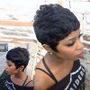 s Mode Femmes  Court Bouffant Neat Bang perruque de cheveux humains - Noir Profond 