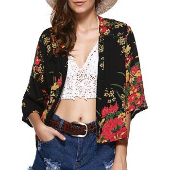 collarless floral printed long sleeve cardigans