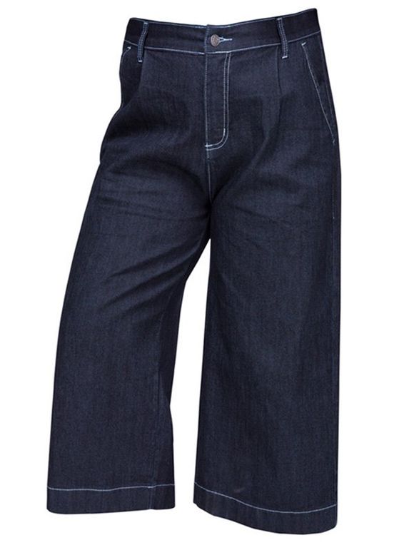 Chic Plus Size Wide Leg Solid Color femmes s 'Jeans - Bleu profond 6XL