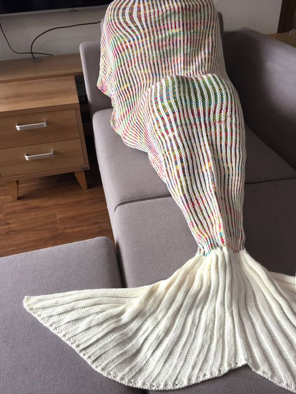 Couverture Tricotage Forme Queue De Sirène Design Rayures Stylées Pour Adulte - multicolore 