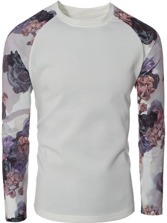 Fleur Imprimer col rond manches raglan Men 's Sweatshirt - Blanc L