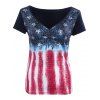 T-Shirt Femme élégante Grille étoile rayé Imprimer l  ' - Bleu XL
