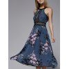 Charming Sleeveless Hollow Out Lace Spliced Floral Print Women's Dress - Cadetblue L