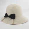 Street Fashion Black Bowknot Embellished Sunscreen Straw Bucket Hat For Women - Blanc Cassé 