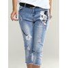 Stylish Floral Embroidered Beaded Denim Pants For Women - Bleu clair ONE SIZE(FIT SIZE XS TO M)