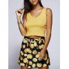 Tank Top Casual High Low et Fruit Imprimer Wrap Skirt Set pour les femmes - Jaune M