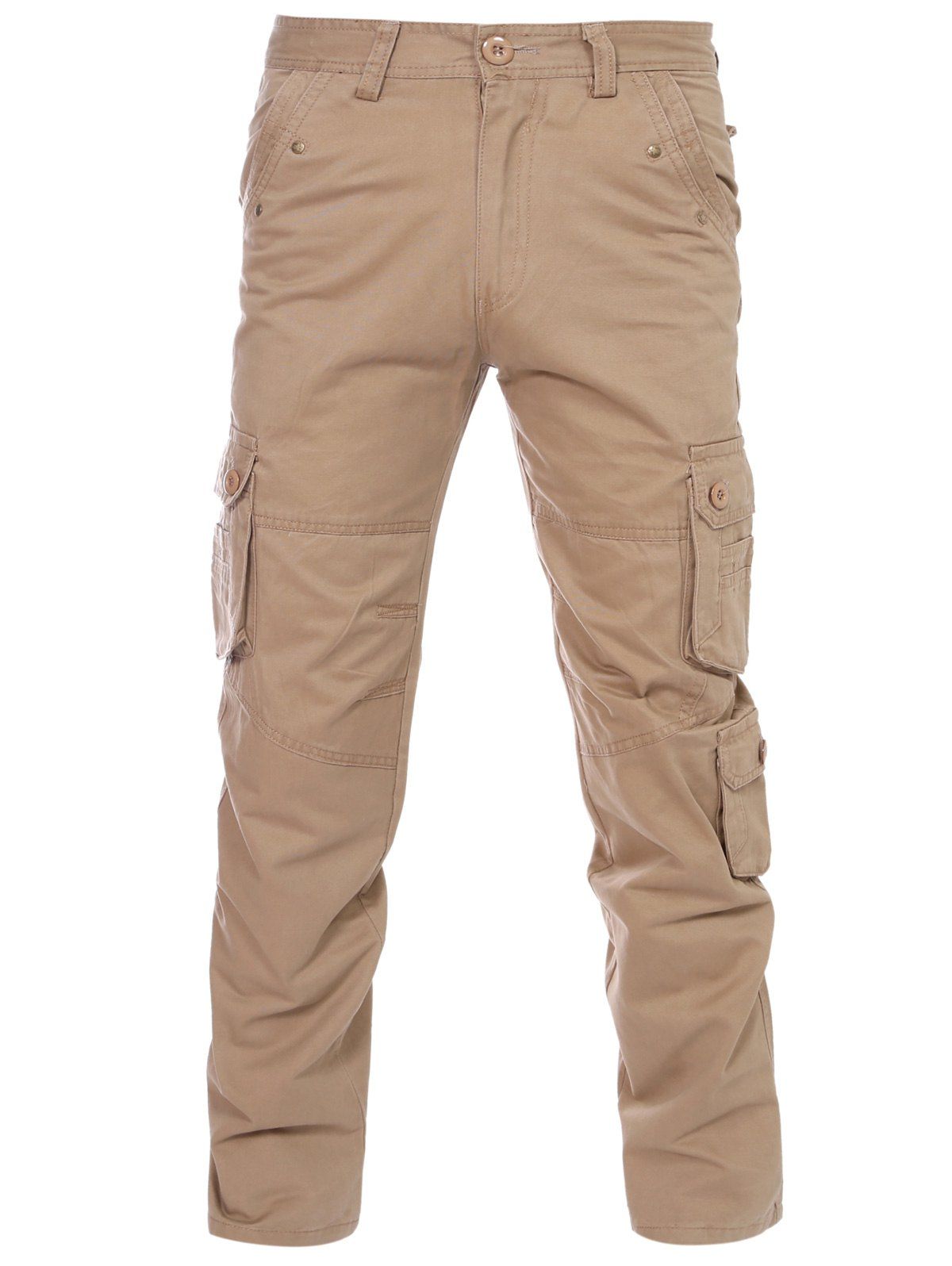 

Slimming Solid Color Zipper Fly Straight Leg Men's Pants, Khaki