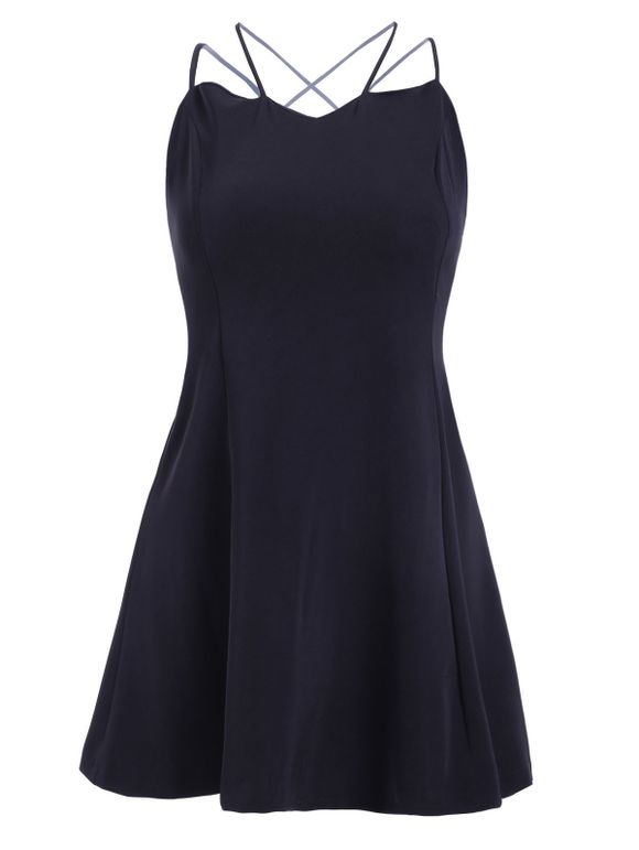 Solid Color Spaghetti Strap Backless Mini-robe de femmes élégantes - Noir M
