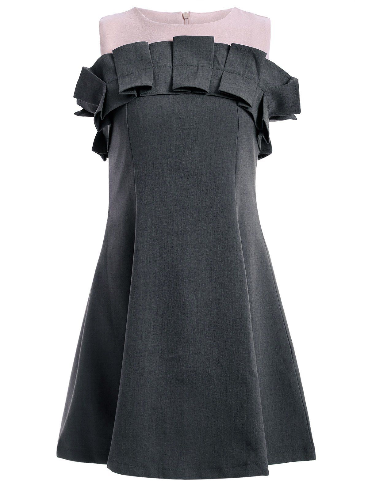 

Stylish Women's Sleeveless Frill Design A-Line Dress, Deep gray
