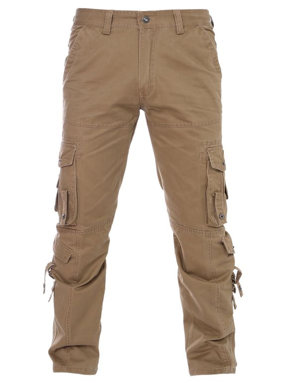 Pantalons Poches Solid Color Zipper Fly Straight Leg Men  's - Kaki 29