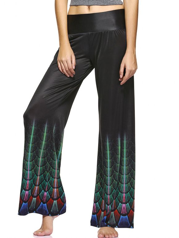 Pantalon ample taille haute imprimé à la mode pour les femmes - Noir 2XL