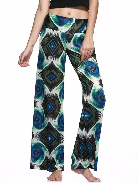 Pantalon style décontracté taille élastique Imprimé ample pour les femmes - Vert S