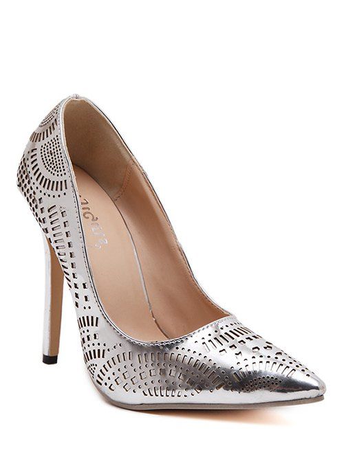 

Trendy Pointed Toe and Hollow Out Design Women's Pumps, Silver
