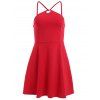 Femmes Élégant  's solides Bouton Couleur Spaghetti Strap ronde Mini-robe - Rouge ONE SIZE(FIT SIZE XS TO M)