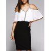 Attractive Women's Cold Shoulder Color Patchwork Chiffon Dress - Blanc et Noir XL
