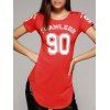 T-shirt col rond bref Nombre Lettre Curved Hem femmes  's - Rouge XL