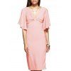 Elegant Women's Pink Flounced Sleeves Open Back Dress - Rose Clair XL