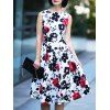 Retro Square Neck Sleeveless Flower Pattern Women's Dress - Rouge 2XL