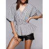 Trendy Hit Block Striped Kimono Blouse - Blanc et Noir L