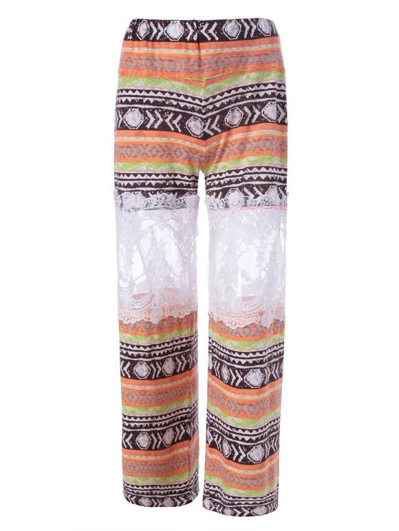 Élégant imprimés Pantalons Coutures dentelle pour les femmes - multicolore L