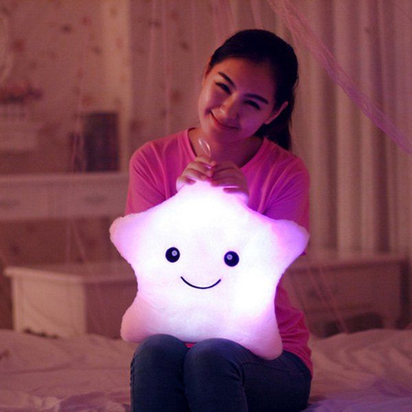 

Stylish Lucky Star Shape Gift Luminous Smiling Face Musical Pillow, Light pink