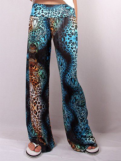 Pantalon à Jambe Large Imprimé Illusion Guépard En Couleur Contrasté - Léopard 2XL