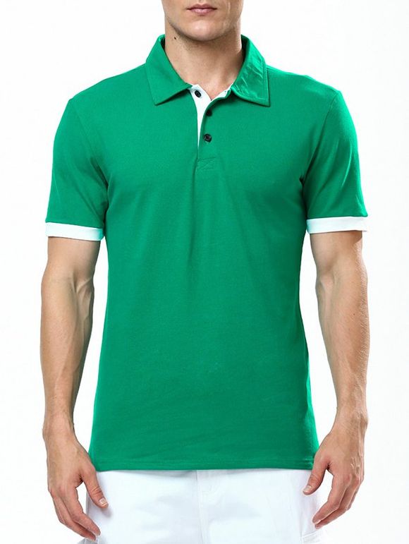 T-shirt à manches courtes pour hommes ajusté à col rabattu rafraîchissant - Vert 2XL