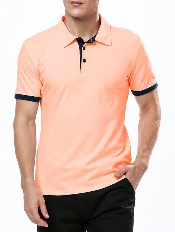 T-shirt à manches courtes pour hommes ajusté à col rabattu rafraîchissant - Orange M