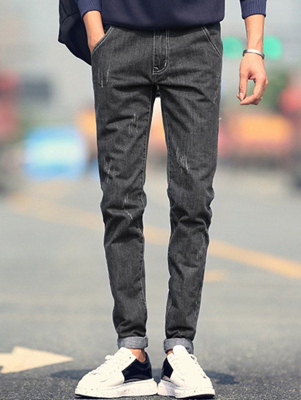 

Men's Zip Fly Straight Legs Cropped Jeans, Black