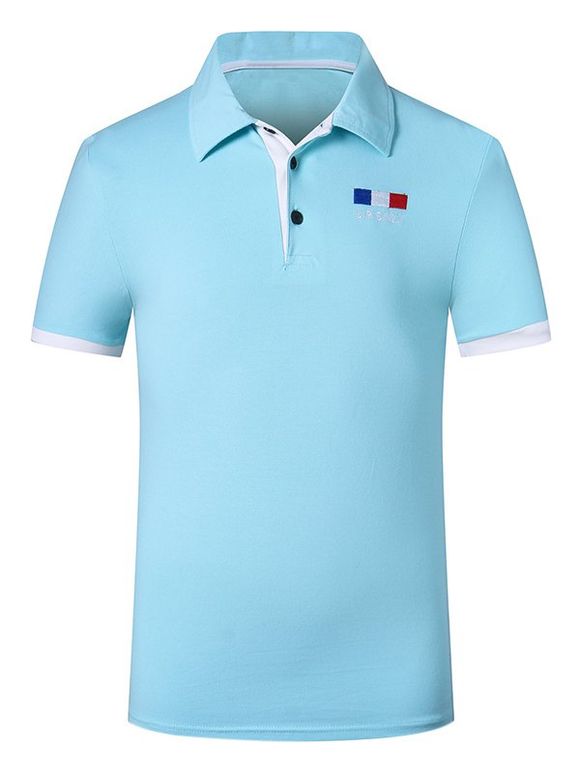 Manches courtes Trendy Collar Turn-down Purfled design Aménagée Men  's Polo T-Shirt - Azur L