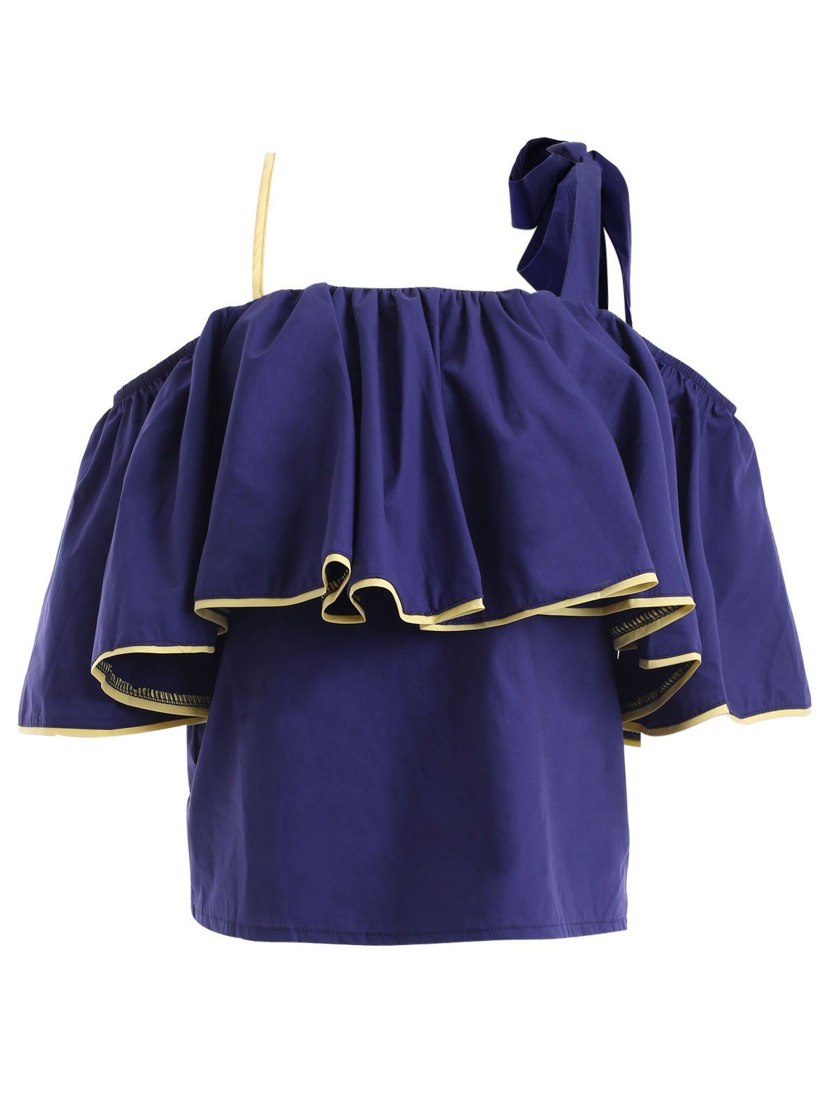 

Stylish Women's Spaghetti Strap Flounce Sleeves Top, Deep blue