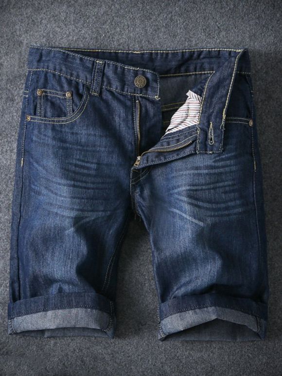 Men 's  Zipper Fly Shorts jambe droite - Bleu 34