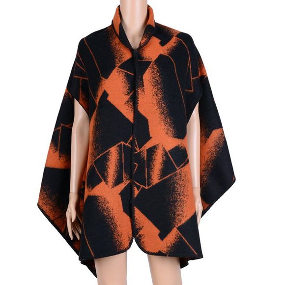 Stylish Open Front Geometry Pattern Batwing Winter Loose Cloak Women's Poncho Cape - Orange ONE SIZE(FIT SIZE L TO 3XL)