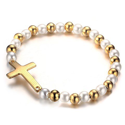 Simple Faux Perle Cross Bead Bracelet pour les femmes - multicolore 