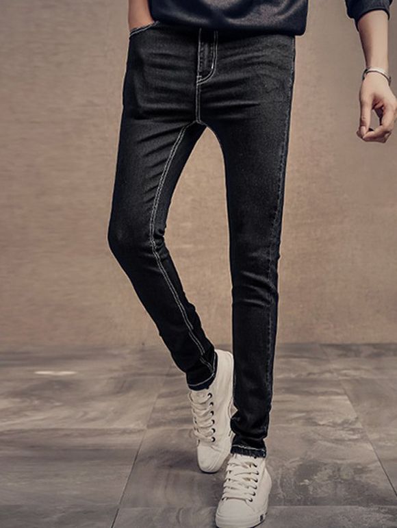 Plus Size Zipper Fly Minceur Narrow Pieds Classique Hommes  's Jeans - Noir 32