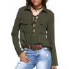 Pure Color Lace Up Cutout Shirt - Vert Armée XL