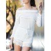 Alluring Off-The-Shoulder Long Sleeve Drawstring Women's White Romper - Blanc S