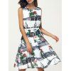 Stunning Jewel Neck Floral Belted Summer Dress For Women - Blanc S