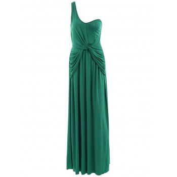 [41% OFF] 2023 Elegant One-Shoulder Backless Ruched Green Maxi Dress ...
