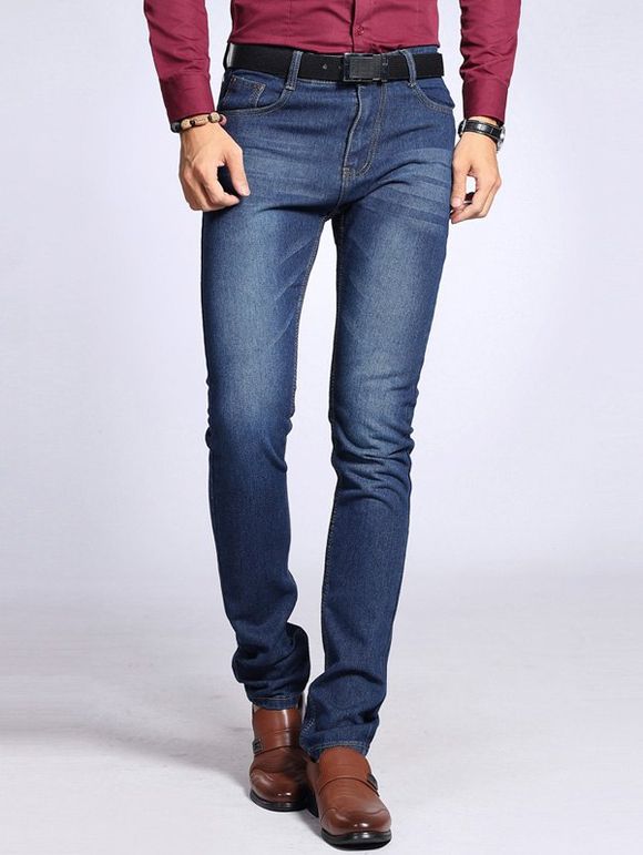 Plus Size Zipper Fly Bleach Wash Jambe droite Hommes Classique  's Jeans - Bleu profond 38