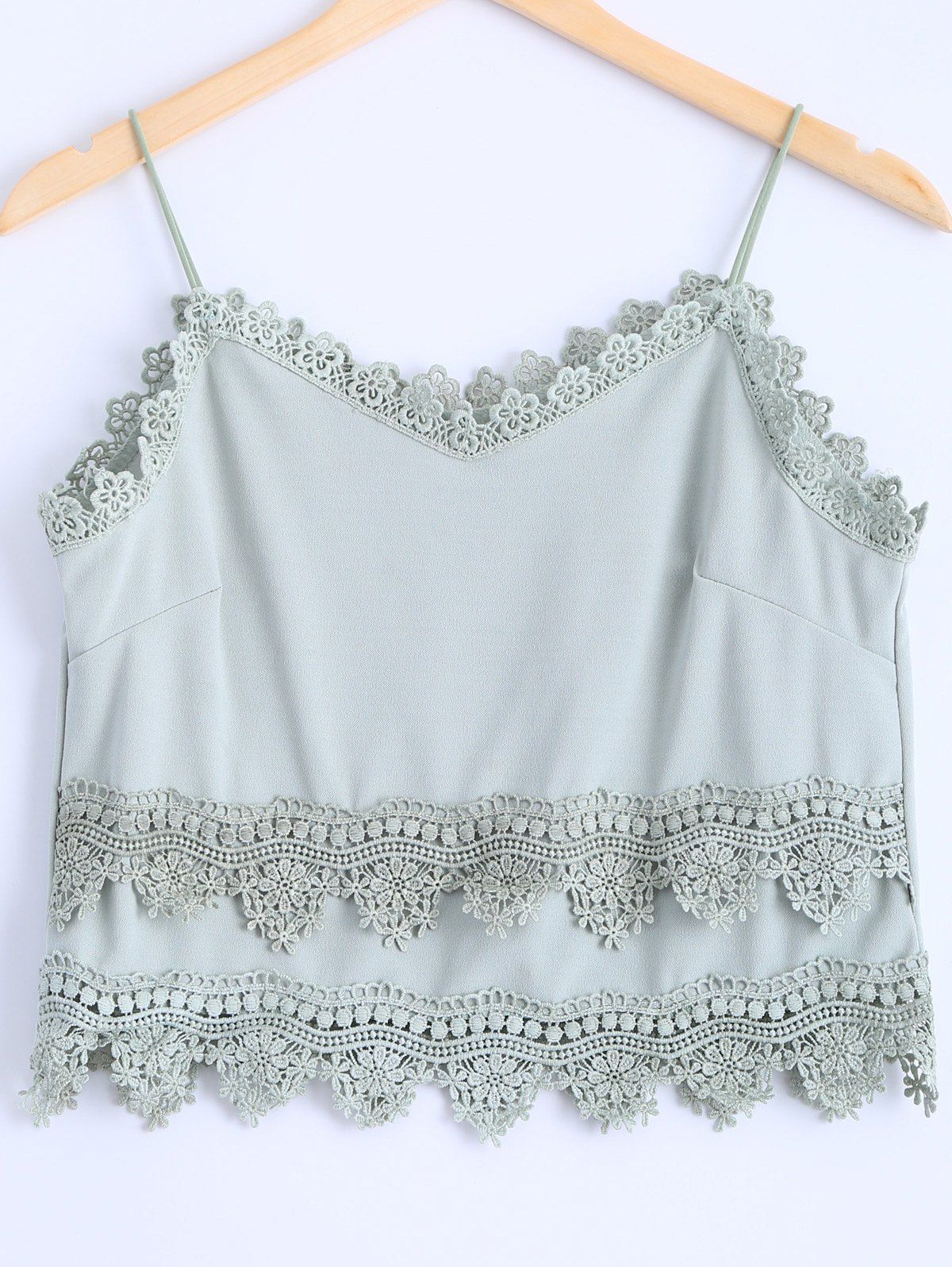 

Stylish Women's Spaghetti Strap Lace Trim Top, Pea green