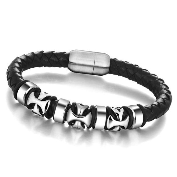Chic Faux cuir Cross Woven Rope Bracelet pour les hommes - Noir 