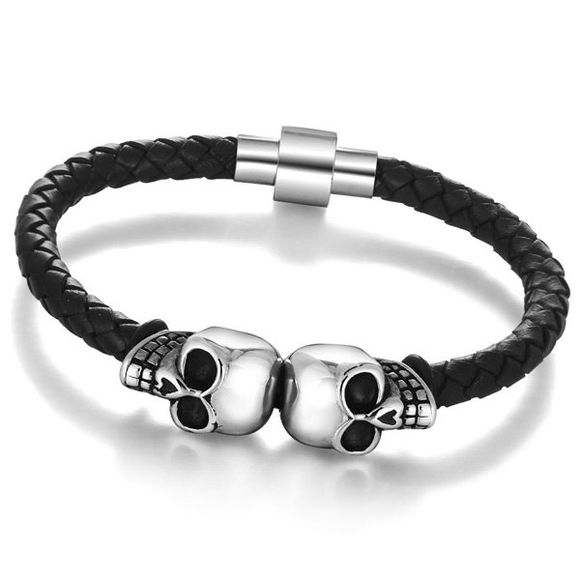 Chic en cuir artificiel Skull Woven Bracelet corde pour les hommes - Noir 