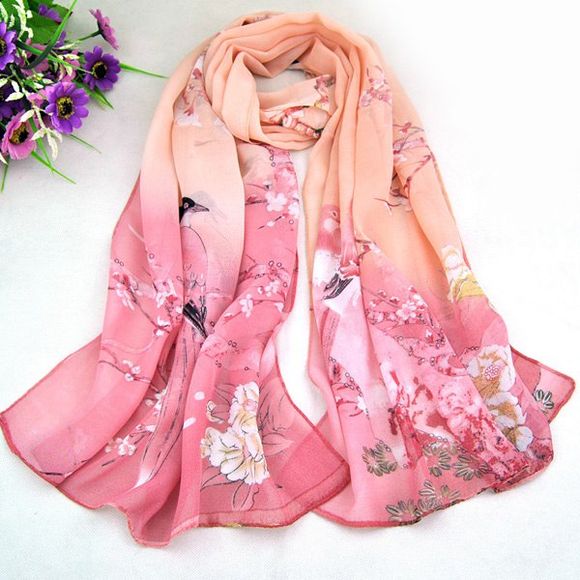 Chic Magpie et motif fleur confortable Women 's  en mousseline de soie Châle Wrap Scarf - Rose Abricot 