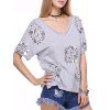 V Neck Sequins Embellish T-Shirt - Gris ONE SIZE(FIT SIZE XS TO M)
