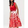 Stylish Women's V-Neck High-Waisted Print Midi Dress - Rouge L