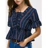 Ethnic Women's Lace-Up Ruffled Top - Bleu Violet ONE SIZE(FIT SIZE XS TO M)