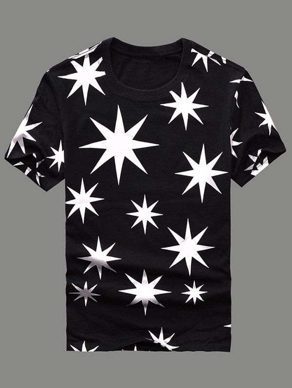 

Men's Round Neck Stars Printing Short Sleeve T-Shirt, Black