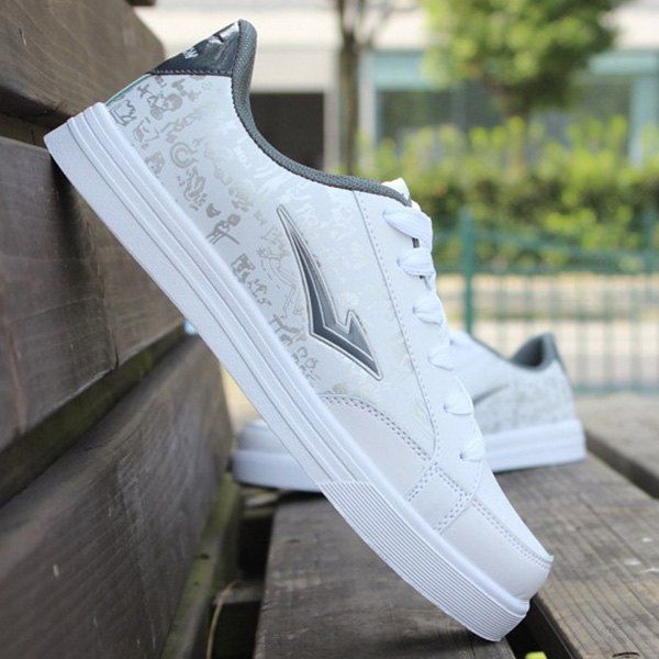 

Trendy Lace-Up and PU Leather Design Men's Athletic Shoes, Grey and white